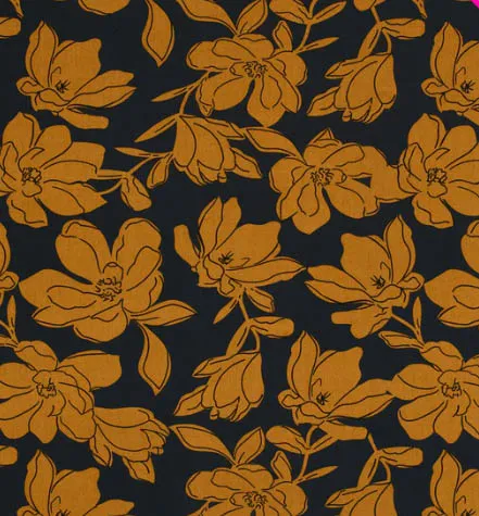 Viscose zwart met roeste bloemen
